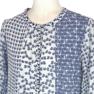 Thought white and navy multi-print blouse